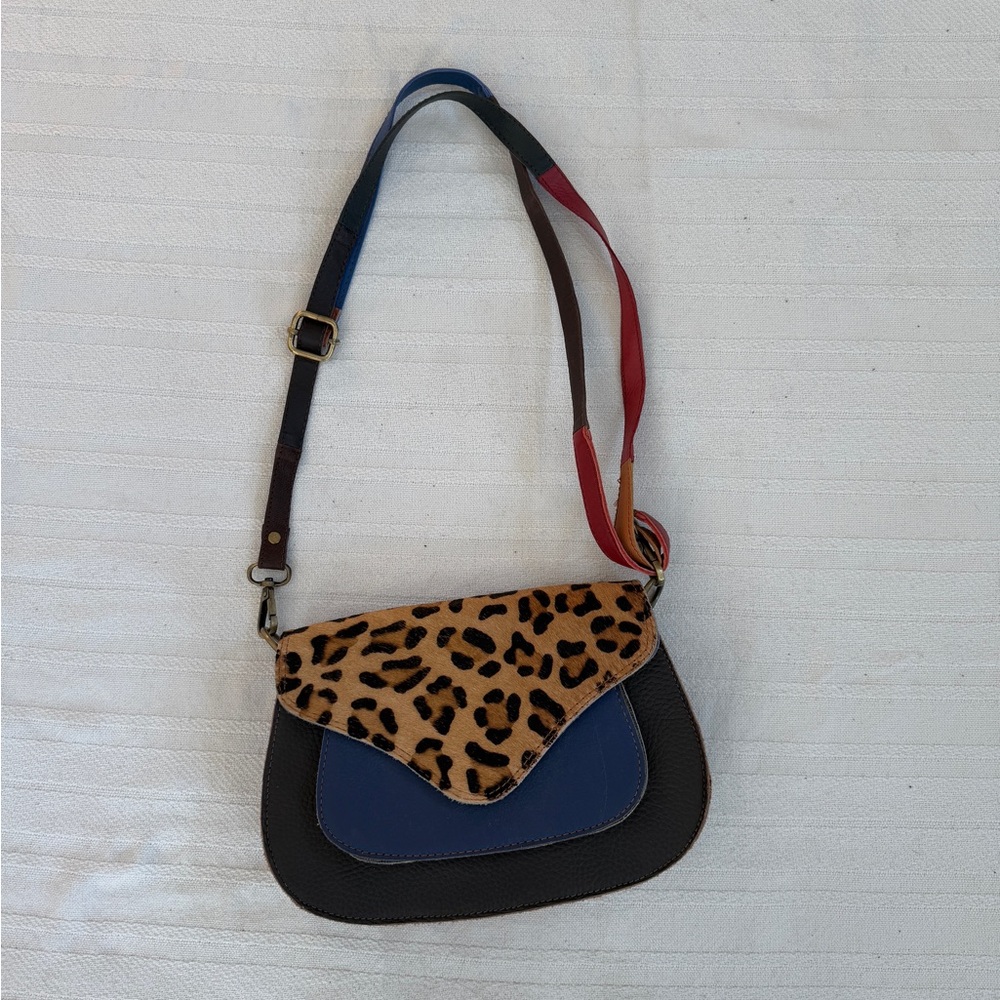 Stylish Leopard Print and Blue Shoulder Bag